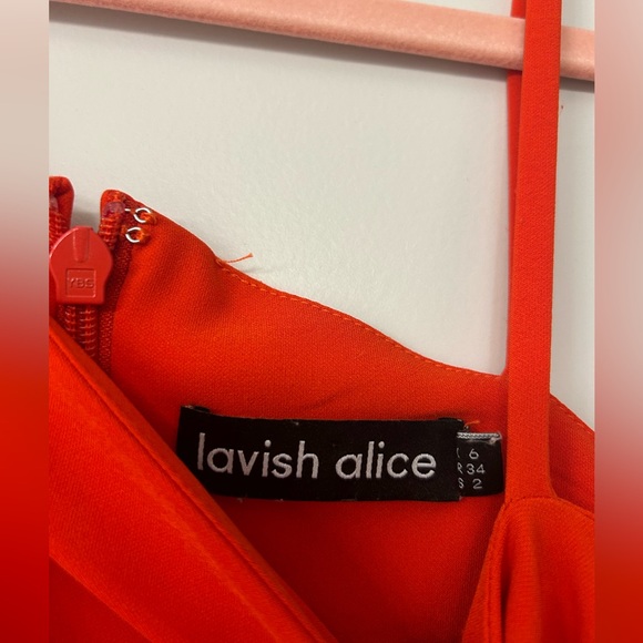 Lavish Alice asymmetric pleated midi dress coral red - Picture 3 of 4